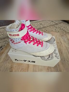 Rudis Samurai White Pink Wrestling shoes. Mens/Women's Girls/Boys Limited Editi